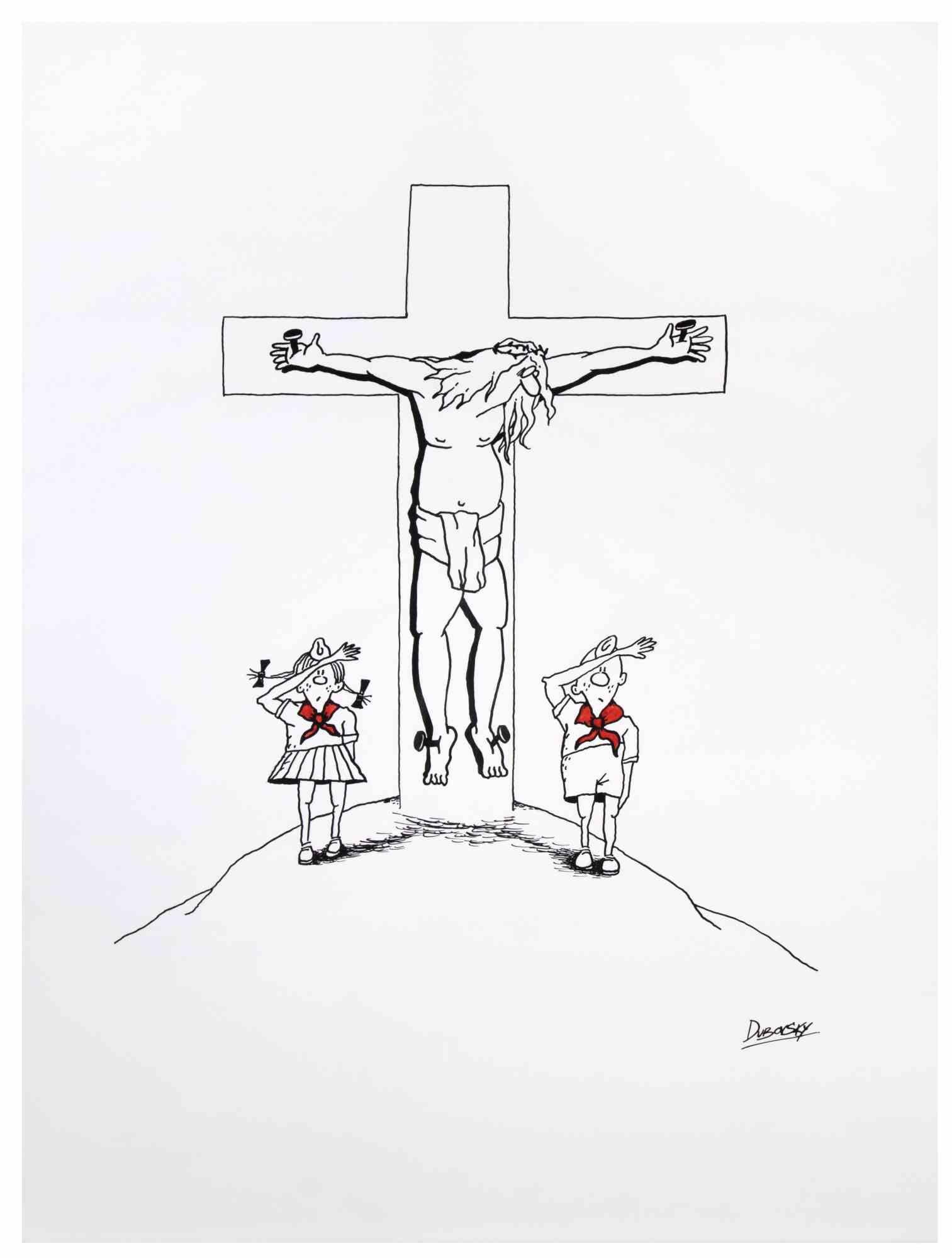 Crucifixion is a drawing artwork realized by Alexander Dubovsky in the 1980s.

Watercolor and ink drawing on paper.

Hand-signed on the lower right.

The state of preservation is good.