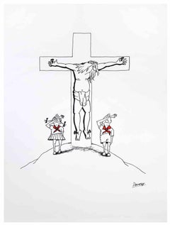 Vintage Crucifixion - Drawing by Alexander Dubovsky - 1980s