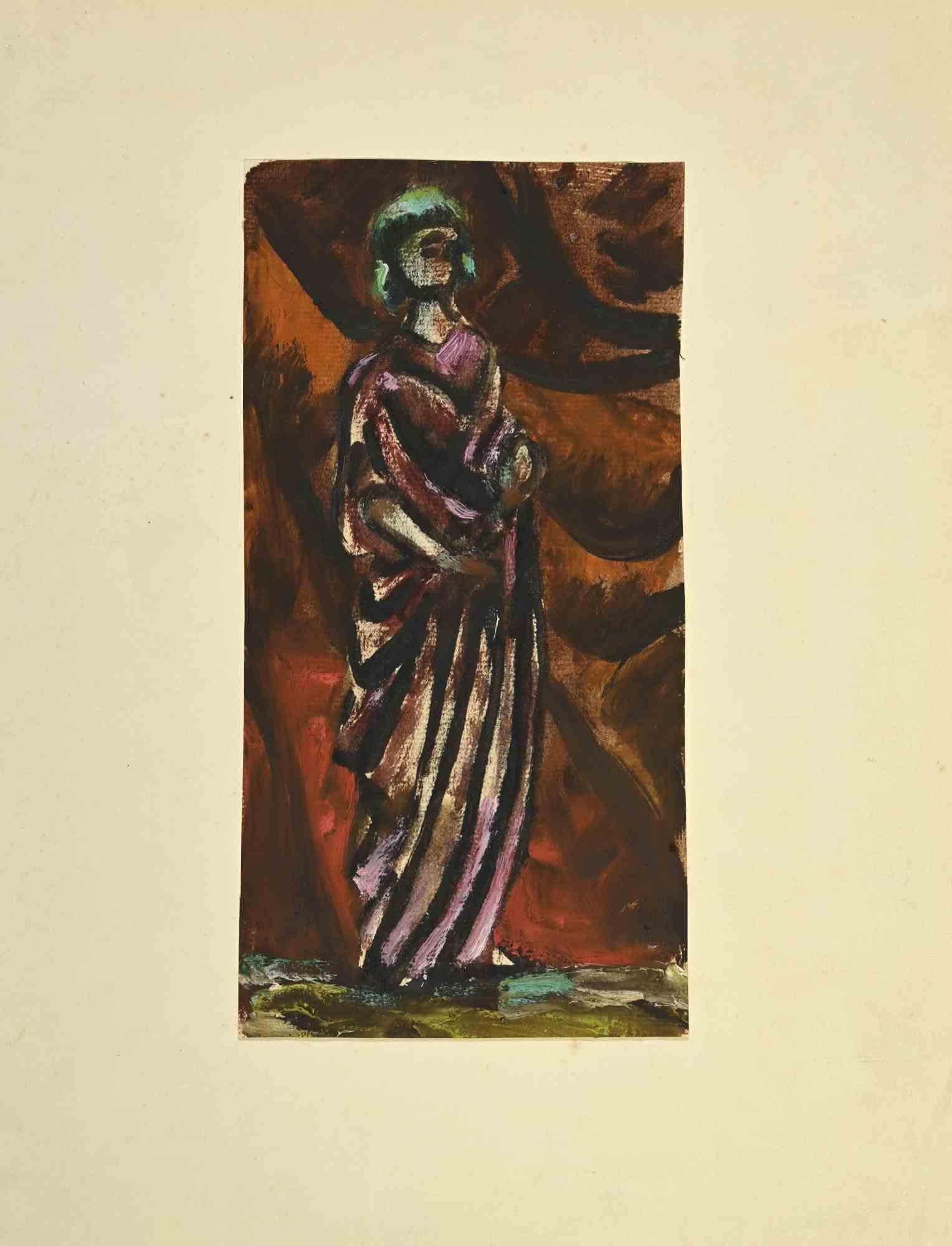 A Draped Woman is a drawing realized in 1920s,  by the Artist Ernest Fouard (1883- 1959) . 

Mixed media on paper. Hand Signed on back.

The work is glued on ivory cardboard.

Total dimensions: 32.5 x 25 cm.

The artist wants to define a