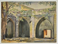 Vintage Villeneuve Cloister in Avignon - Drawing by Leon Boulier - 1941