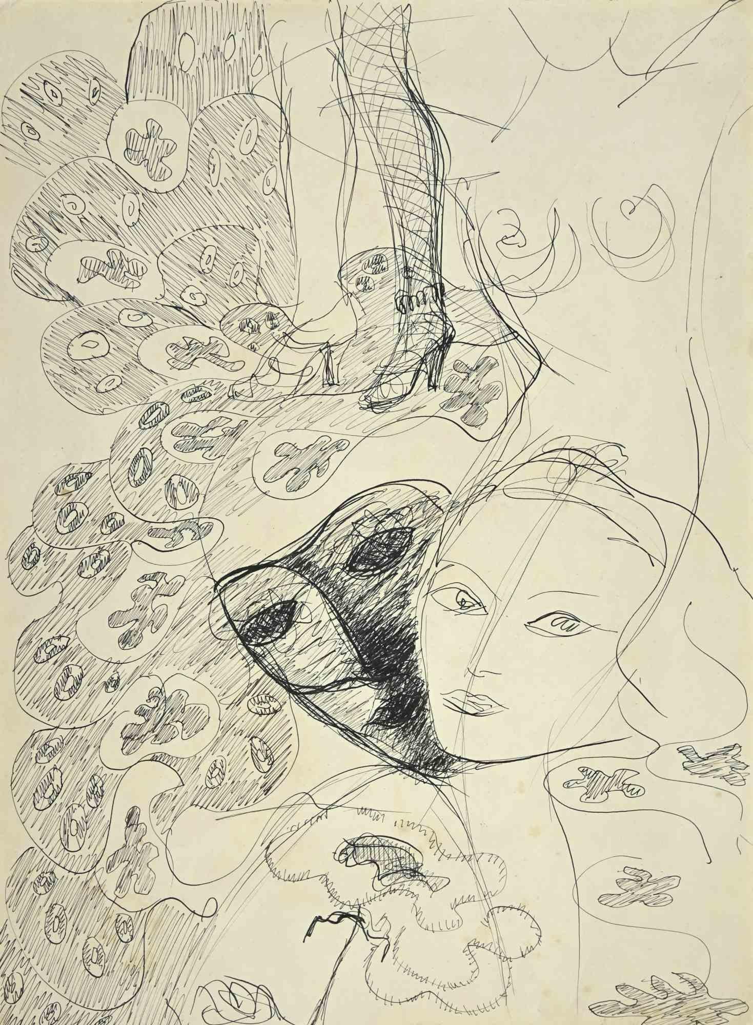 Figures - Pen on Paper by Maurice Rouzee - Mid-20th Century