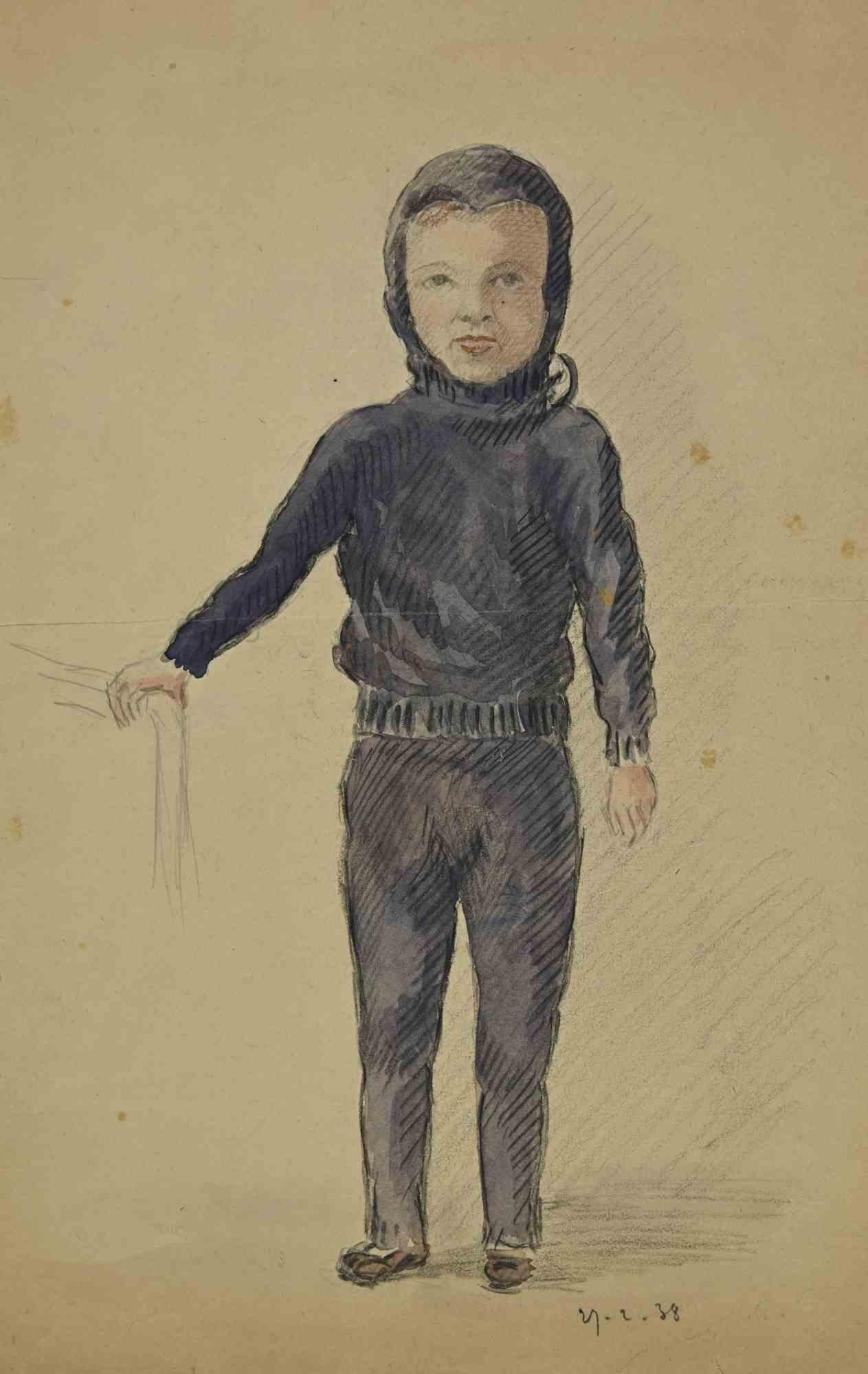 Bébé encapuchonné est un dessin au crayon réalisé par Suzie Bernardeau en 1938.