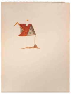 Haus – Zeichnung von Suzanne Tourte – Mitte des 20. Jahrhunderts