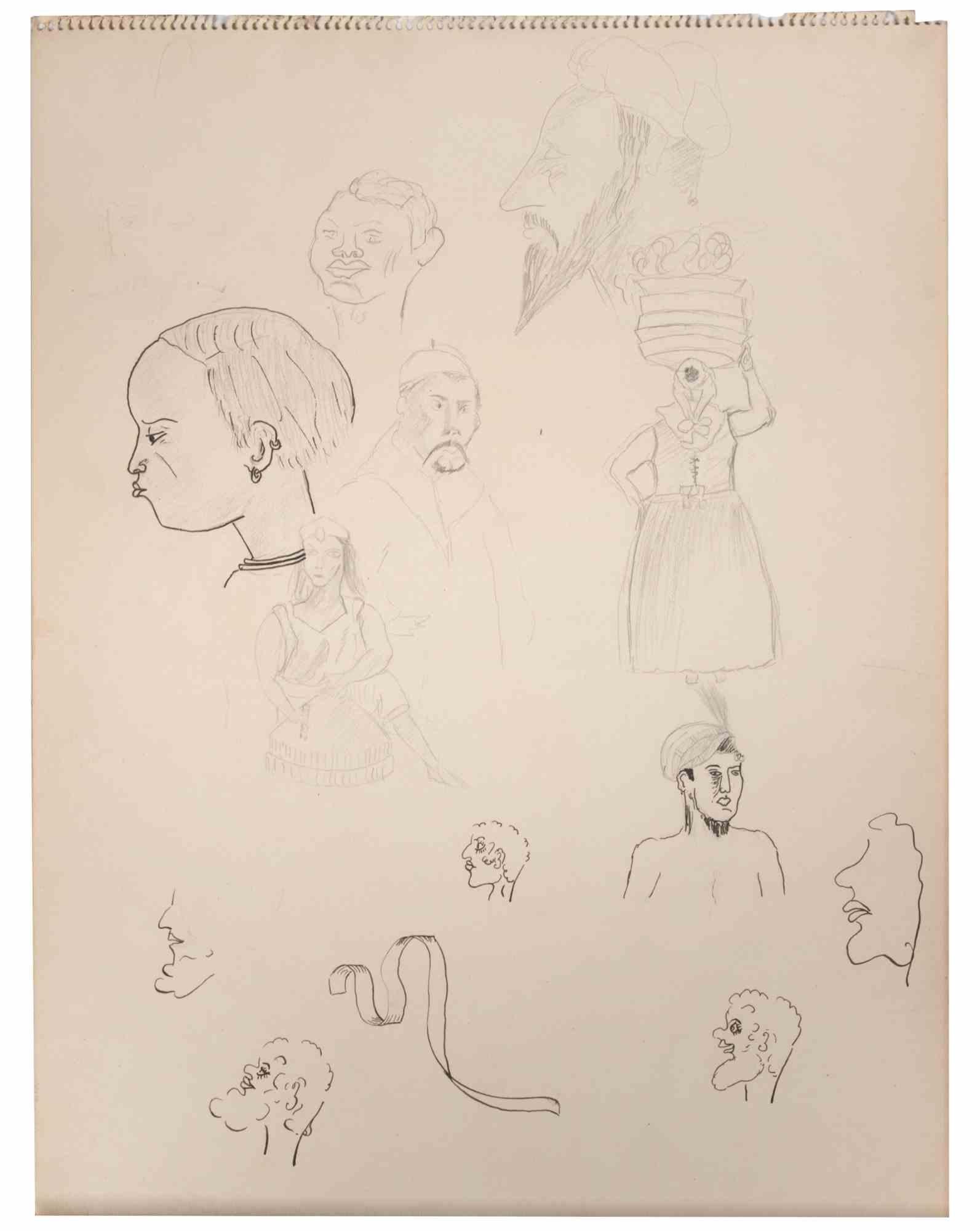 Figures is a drawing realized  by Suzanne Tourte in the Mid 20th Century.

Pencil on paper.

In good conditions.

The artwork is represented through deft strokes masterly.