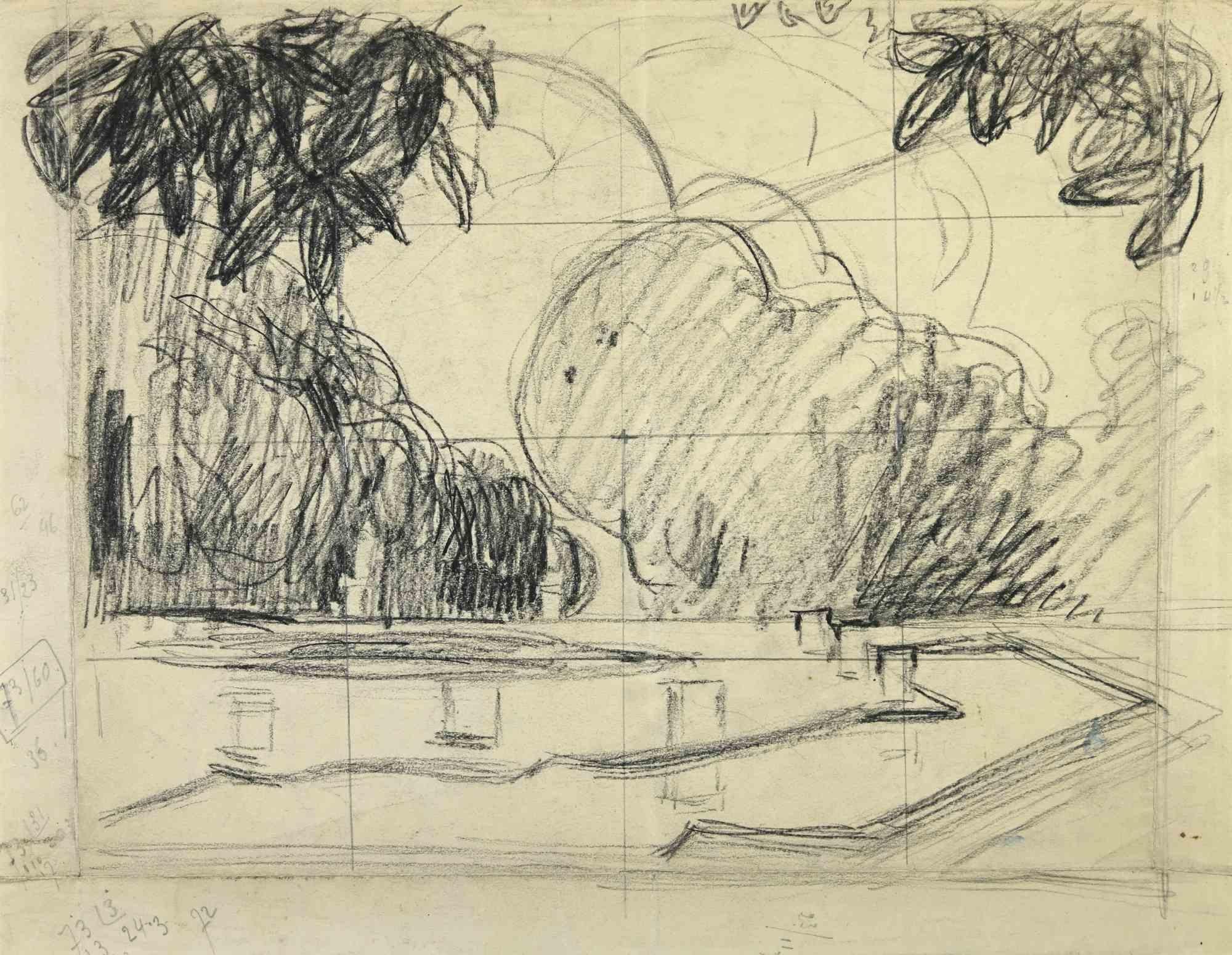 Die Landschaftsstudie ist eine Zeichnung des französischen Künstlers André Meaux Saint-Marc (1885-1941) aus dem frühen 20. Jahrhundert.

Zeichenkohle auf Papier. Handsigniert auf der Rückseite.


