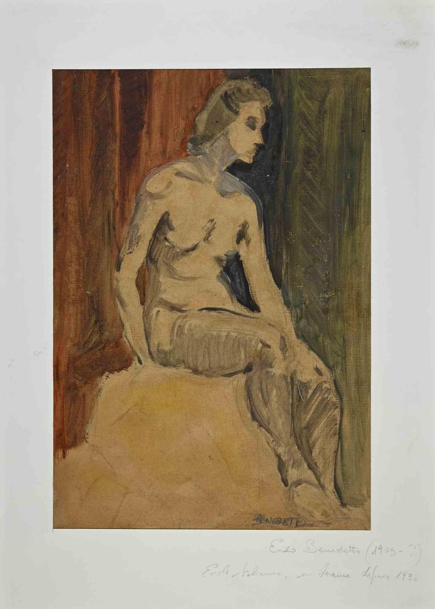  Enzo Benedetto Figurative Art – Porträt einer Frau -  Zeichnung von Enzo Benedetto - 1930er Jahre