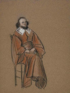 Mann sitzend – Zeichnung von Suzie Bernardeau – Mitte des 20. Jahrhunderts