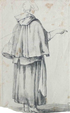 Jeune fille - Encre et aquarelle de J. P. Verdussen - 18e siècle