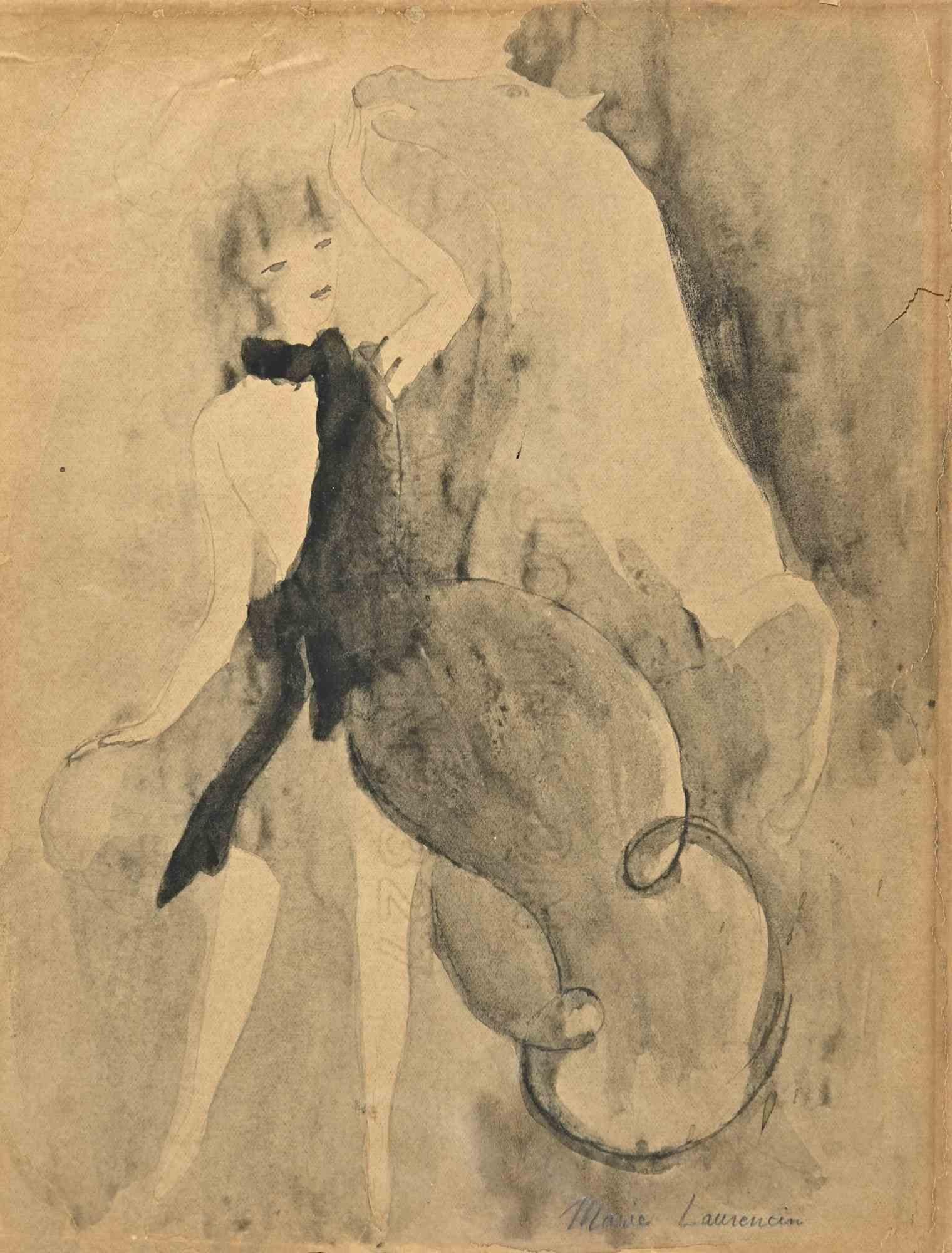 Mädchen und Pferd – Aquarell von Marie Laurencin – 1924