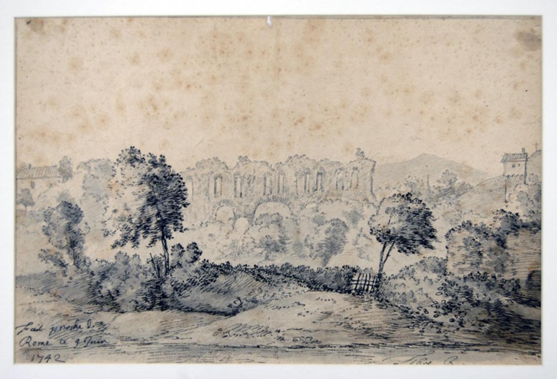 Jan Peeter Verdussen Landscape Art – The Gardens of Rome - Tinte und Aquarell von J. P. Verdussen - 1742