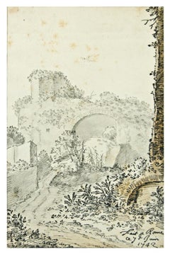 Ruines Romanes - Roman Ruins - Ink and Watercolor by J. P. Verdussen - 1742