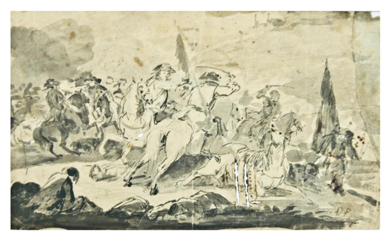 Jan Peeter Verdussen Figurative Art – La Bataille – Die Schlacht – Zeichnung von J. P. Verdussen – 1740er Jahre