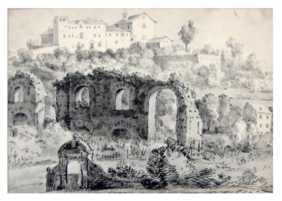 Jan Peeter Verdussen Figurative Art – La Campagne de Rome – römische Landschaft – Zeichnung von J. P. Verdussen – 1740ca