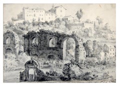 Antique La Campagne de Rome - Roman Countryside - Drawing by J. P. Verdussen - 1740ca