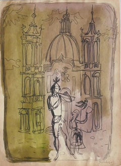 Piazza Navona - Drawing by Nicola Simbari - 1964