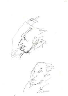 Two Sketched Portraits - Drawing by Mino Maccari - 1960s