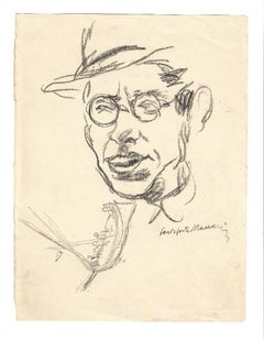 Vintage Portrait of Carlo Forte - Drawing by Mino Maccari - Mid-20th Century