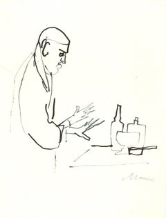 The Alchimist (Portrait of Giorgio Morandi) - Drawing by Mino Maccari - 1960s