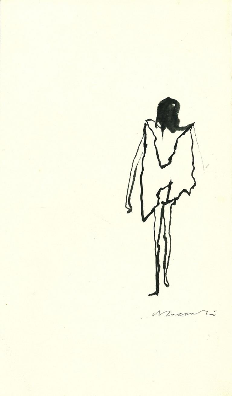 Un Angelo solitario ist eine Zeichnung auf Papier, die in den sechziger Jahren von dem großen italienischen Künstler und Journalisten Mino Maccari (Siena, 1898 - 1989) angefertigt wurde.

Schwarze Tuschezeichnung (Aquarell) auf Papier mit