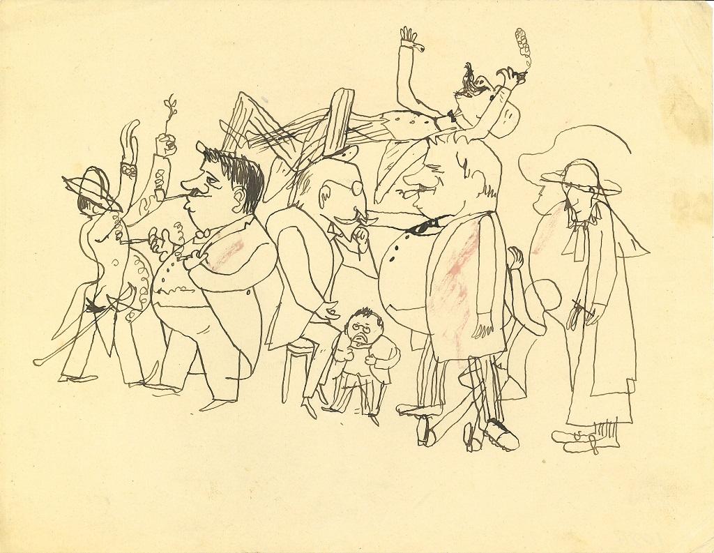Per strada (Auf der Straße) ist eine Zeichnung auf Papier, die der große italienische Künstler und Journalist Mino Maccari (Siena, 1898 - 1989) in den siebziger Jahren anfertigte.

Schwarze China-Tinte (Füllfederhalter), mit Spuren von