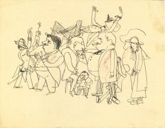 On the Road – Zeichnung von Mino Maccari – Mitte des 20. Jahrhunderts