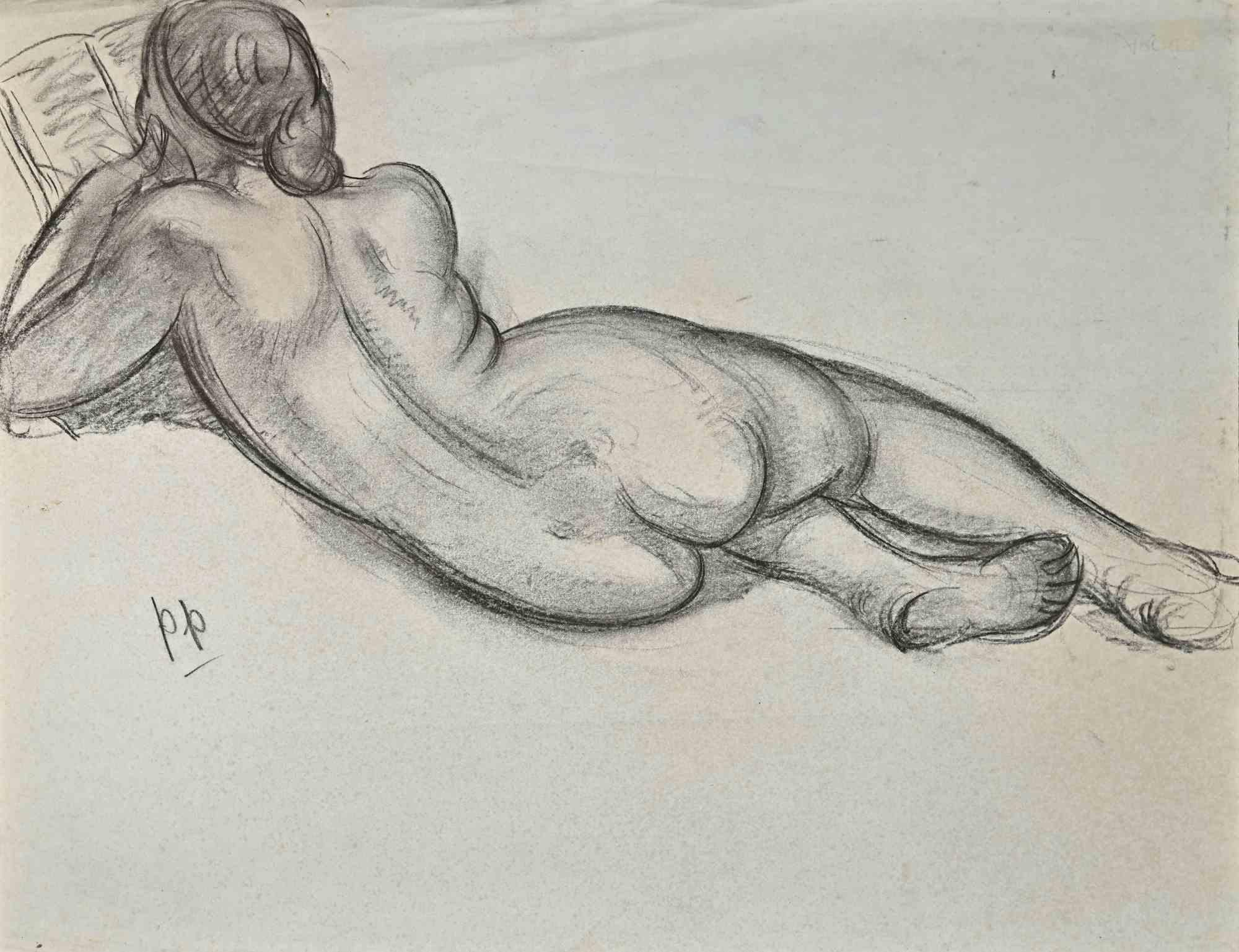 Reclined Nude from the Back - Drawing - Early 20th Century - Art by Unknown