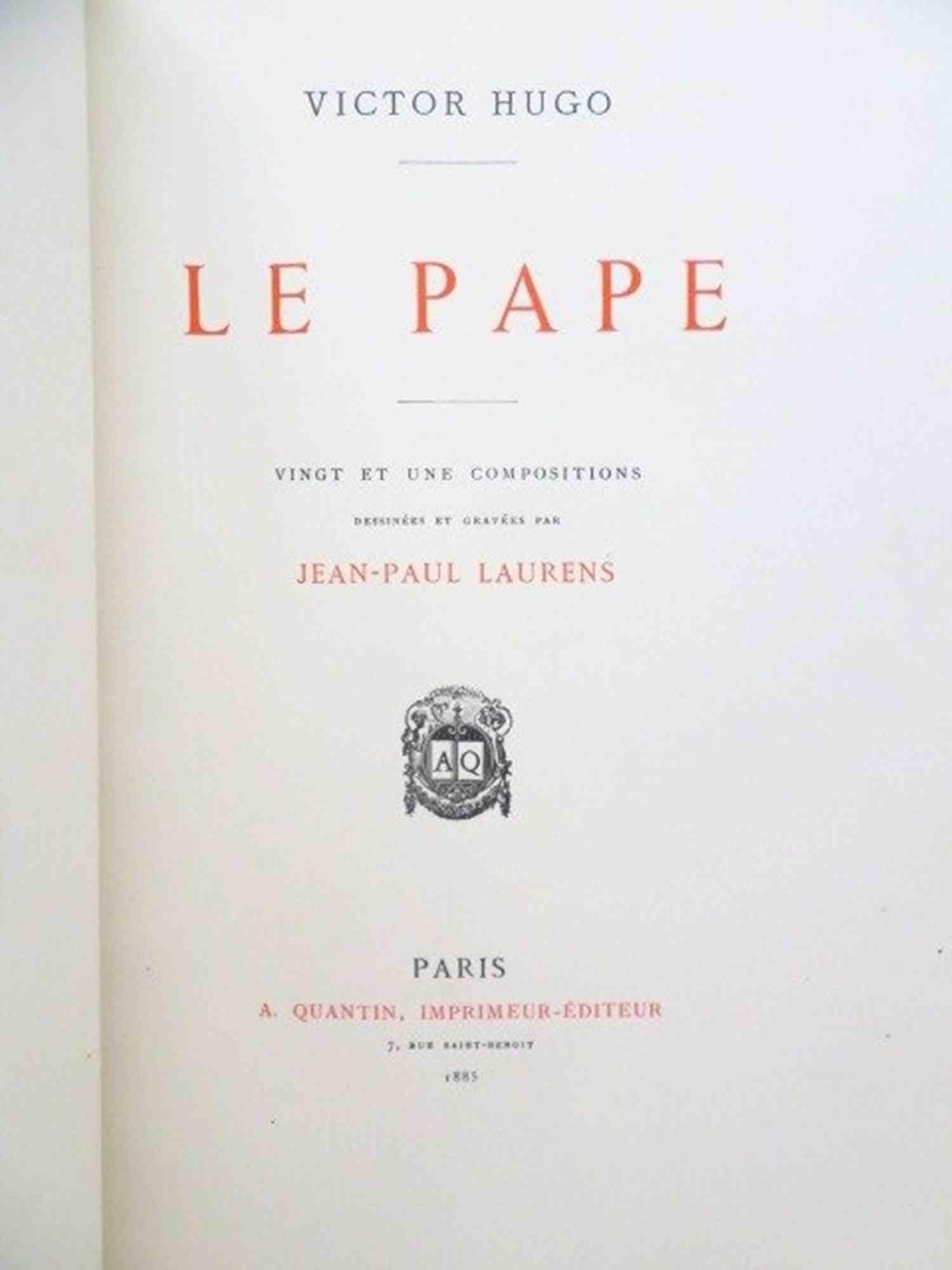 Le Pape is a rare book by Victor Hugo published in 1885.

Edited by Quantin – Paris

Original edition with the etchings by Jean Paul Laurens of 300 numbered copies (this is one of 100 on Whatman paper, n° 95) in a coeval half parchment binding.

In