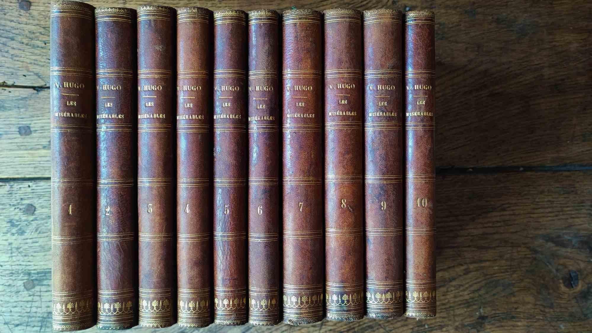 Les Misérables is a rare book by Victor Hugo published in 1862.

Edited by Pagnerre - Paris. 

Original edition in a coeval half leather binding.

10 volumes in 8° (21 x 15 cm). 4000 pages.

In good condition.                 
