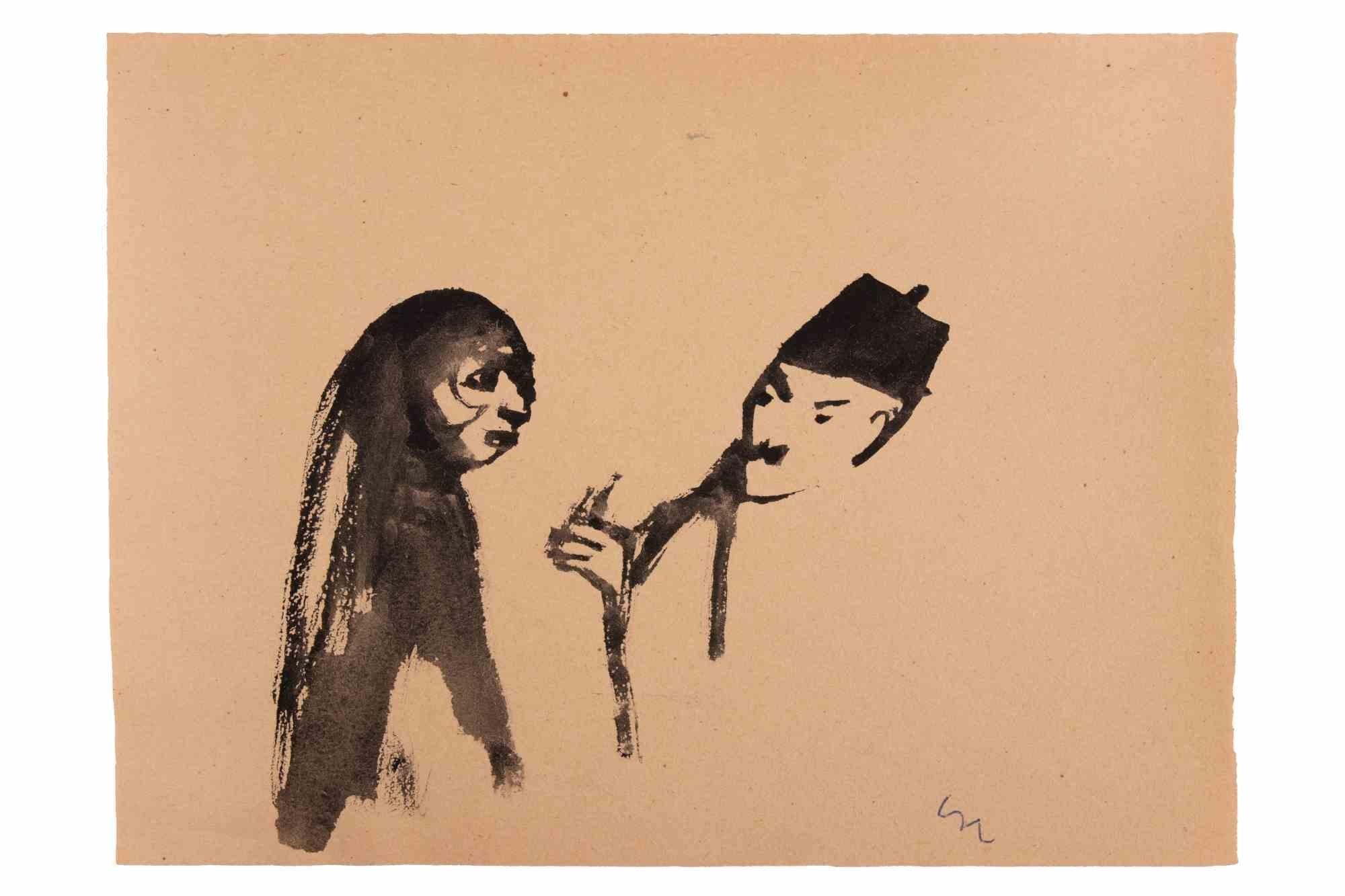 Figuren – Zeichnung von Mino Maccari – 1960