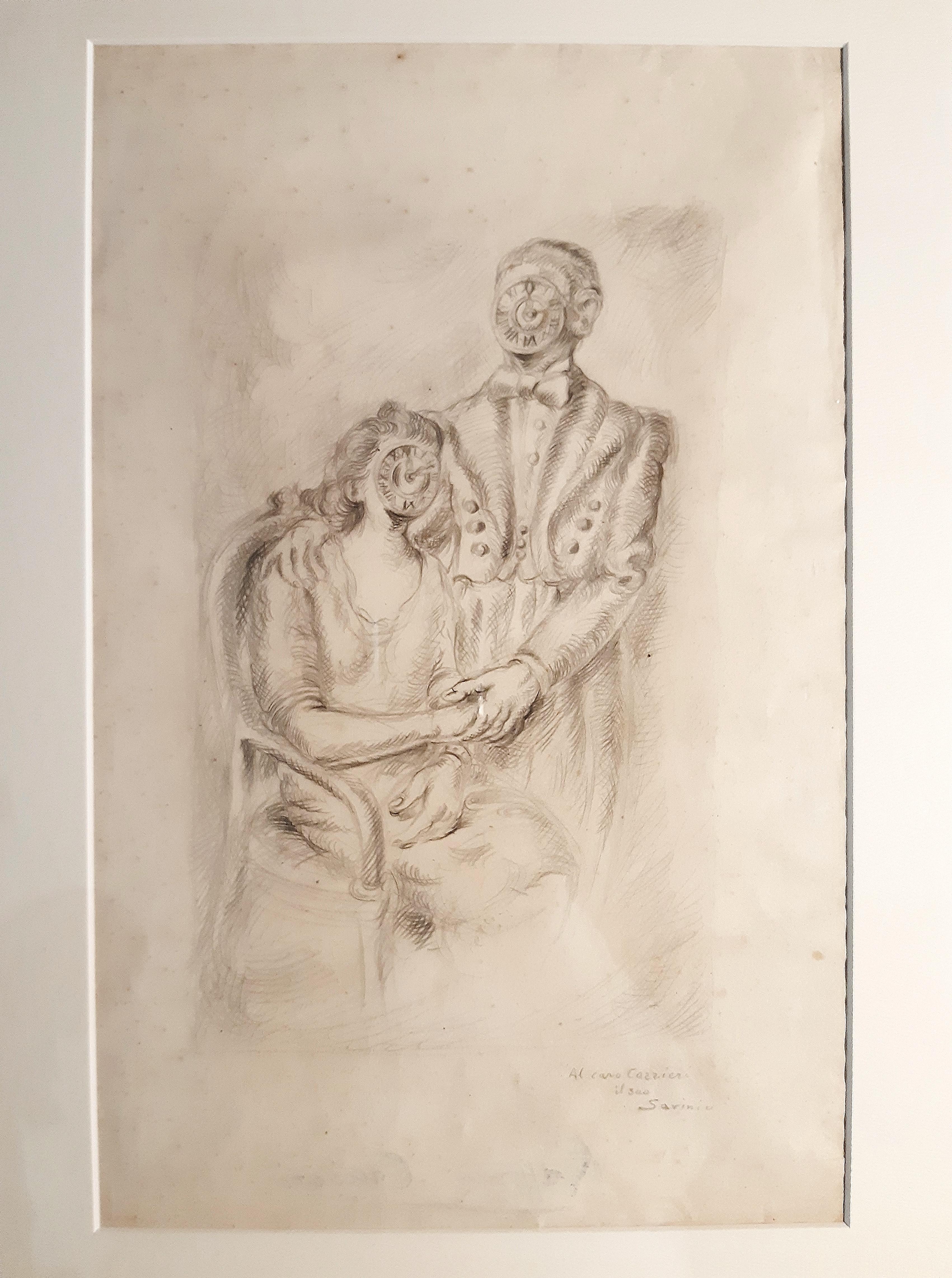 Marital-Porträt – Zeichnung von Alberto Savinio – 1948 im Angebot 2