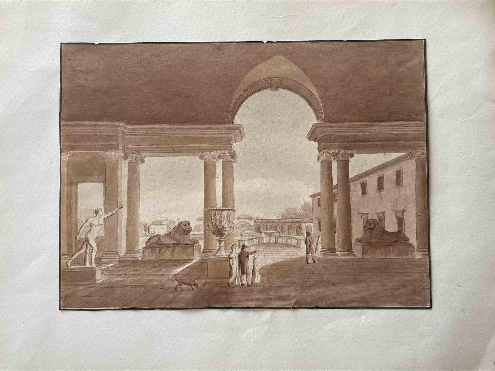Unknown Abstract Drawing - Palazzo Farnese - Drawing - 19th Century