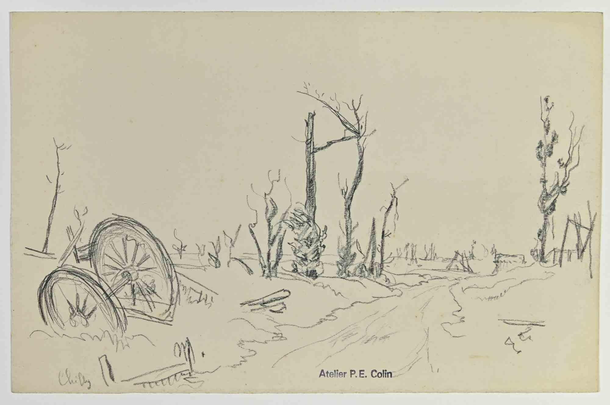 The Road is a drawing realized by Paul Emile Colin in the early 20th Century.

Carbon Pencil on ivory-colored paper

Stamped on the lower.

Good conditions with slight foxing.

The artwork is realized through deft expressive strokes.
