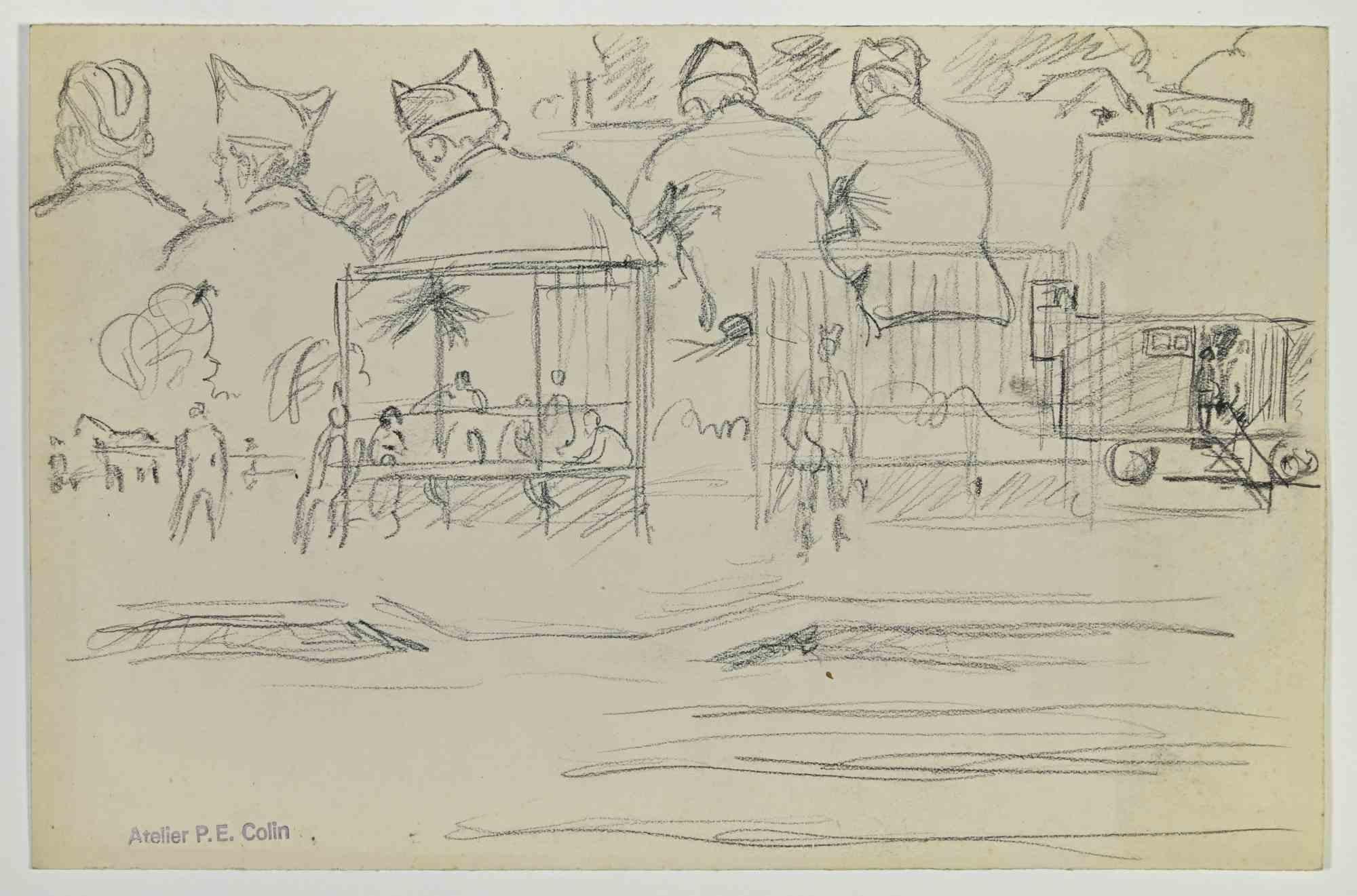 Soldiers Campsite is a drawing realized by Paul Emile Colin in the Early 20th Century.

Carbon Pencil on ivory-colored paper

Stamped on the lower.

Good conditions with slight foxing.

The artwork is realized through deft expressive strokes.