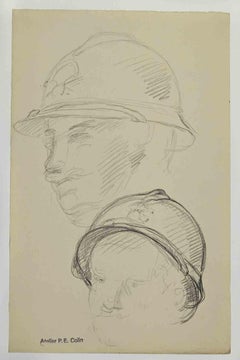 Soldaten-Fallschirmfänger – Zeichnung von Paul Emile Colin – Anfang 20. Jahrhundert