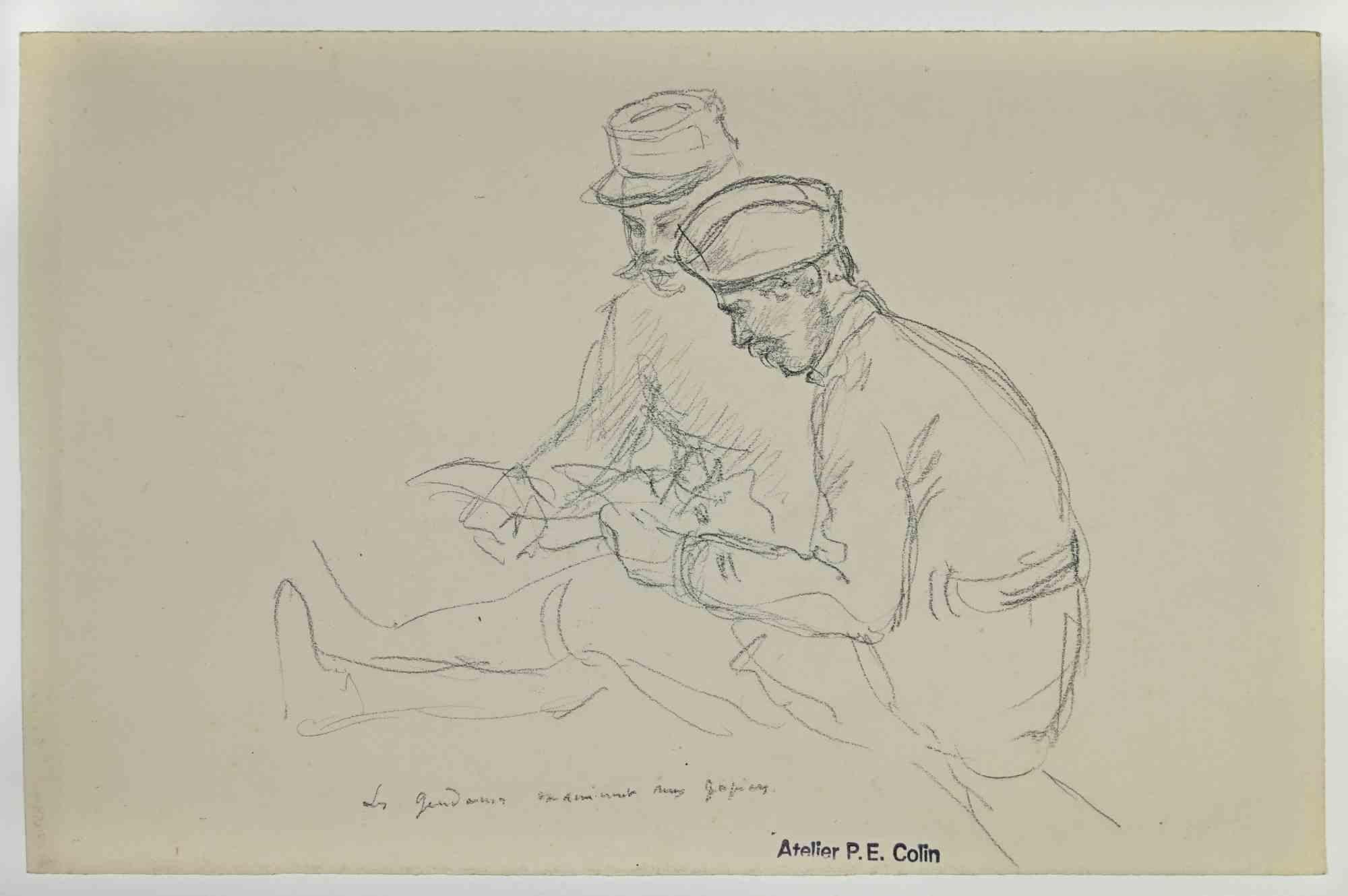 Planning in the War is a drawing realized by  Paul Emile Colin in the Early 20th Century.

Carbon Pencil on ivory-colored paper

Stamped on the lower.

Good conditions with slight foxing.

The artwork is realized through deft expressive strokes.