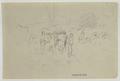 Antique Soldiers in the Campsite - Drawing by Paul Emile Colin - Early-20th century