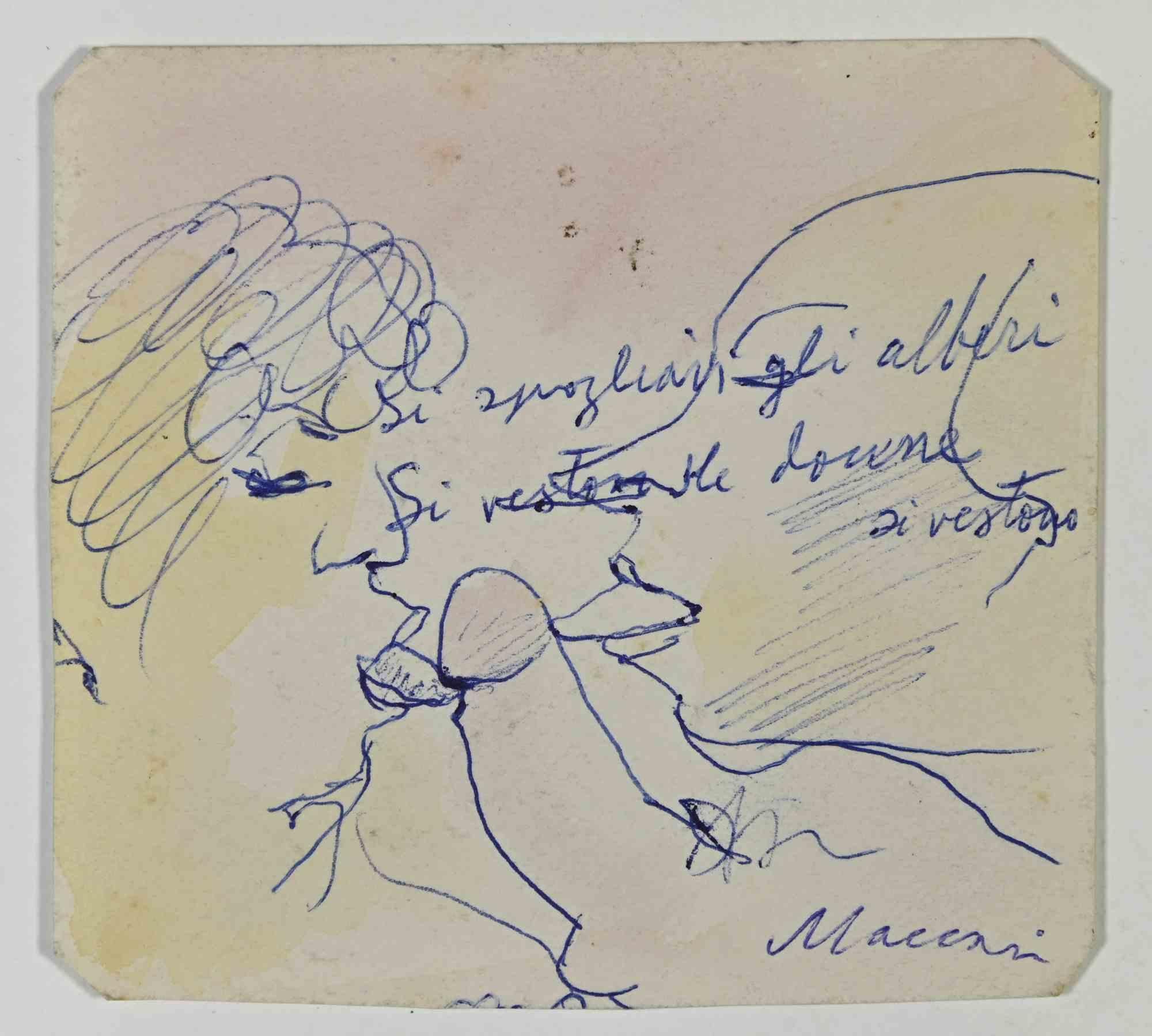 Composition is an Artwork realized by Mino Maccari  (1924-1989) in 1960 ca.

Drawing pen on yellowed paper. Hand Signed on the lower right margin.

Good conditions.

Mino Maccari (Siena, 1924-Rome, June 16, 1989) was an Italian writer, painter,