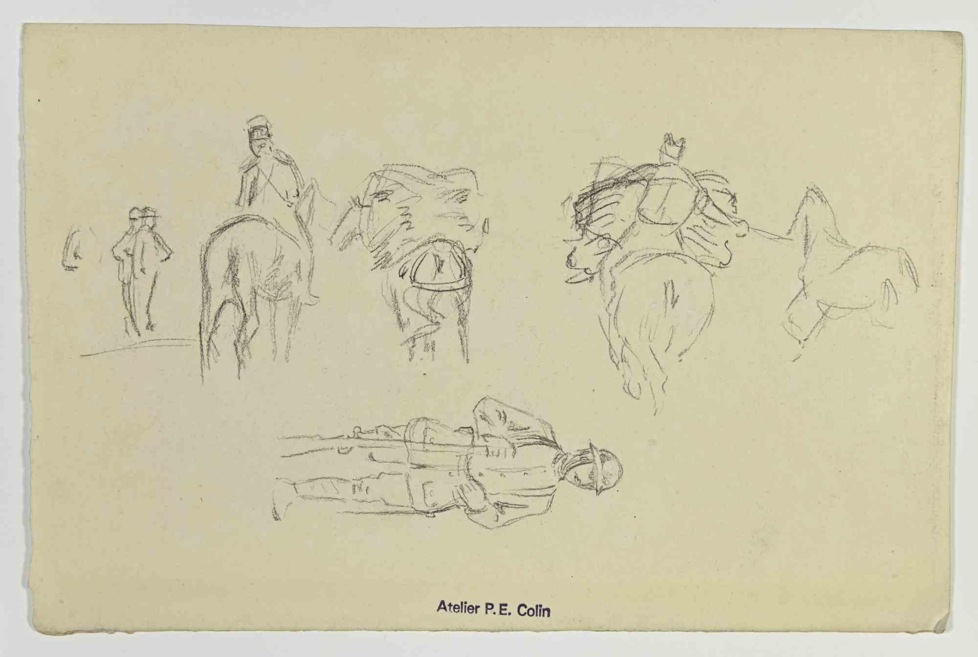 Soldiers is a drawing realized by Paul Emile Colin in the Early 20th Century.

Carbon Pencil on ivory-colored paper

Stamped on the lower.

Good conditions with slight foxing.

The artwork is realized through deft expressive strokes.
