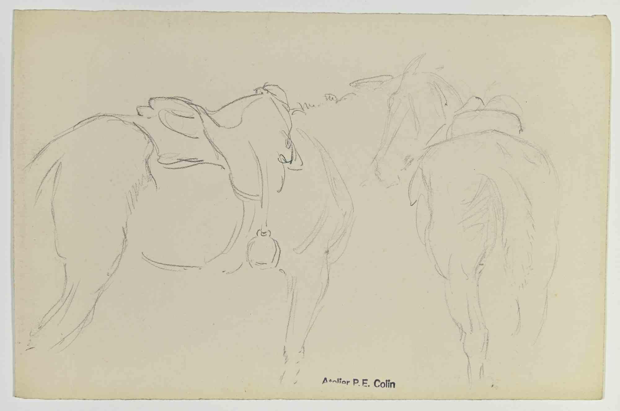 Horses is a drawing realized by Paul Emile Colin in the Early 20th Century.

Carbon Pencil on ivory-colored paper

Stamped on the lower.

Good conditions with slight foxing.

The artwork is realized through deft expressive strokes.