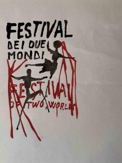 Deux Festivals mondiaux - Spoleto - Aquarelle de Mino Maccari - 1960 environ