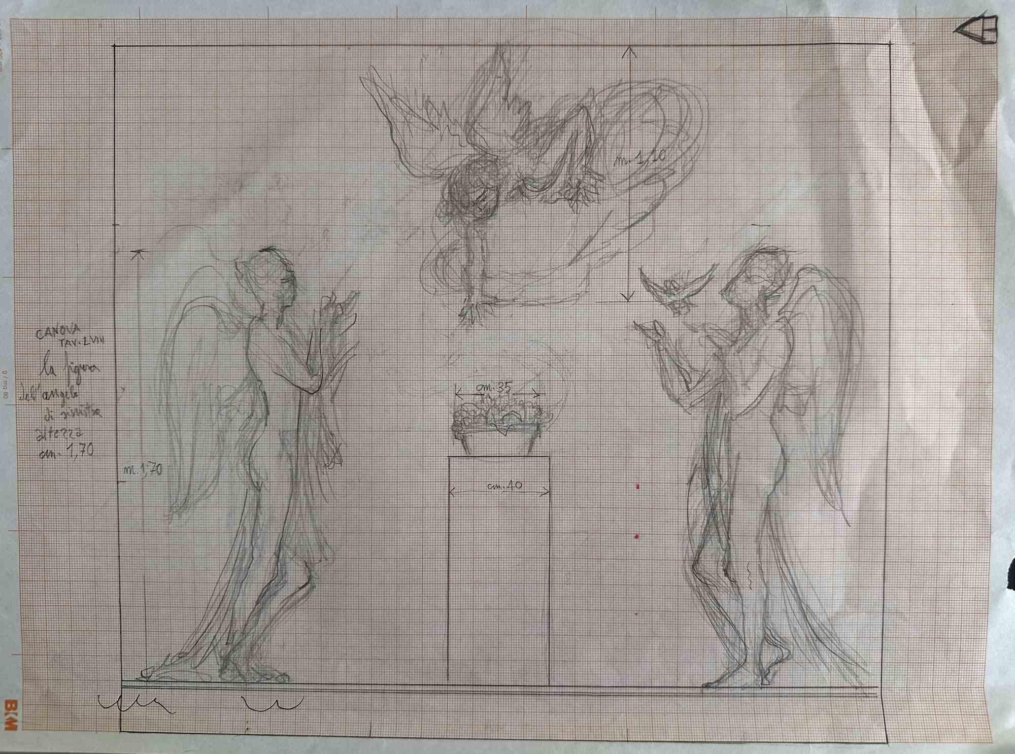 Engel von Canova ist eine Bleistiftzeichnung auf Papier, die von einem anonymen Künstler in der Mitte des 20. Jahrhunderts angefertigt wurde.

Guter Zustand mit leichten Faltungen.