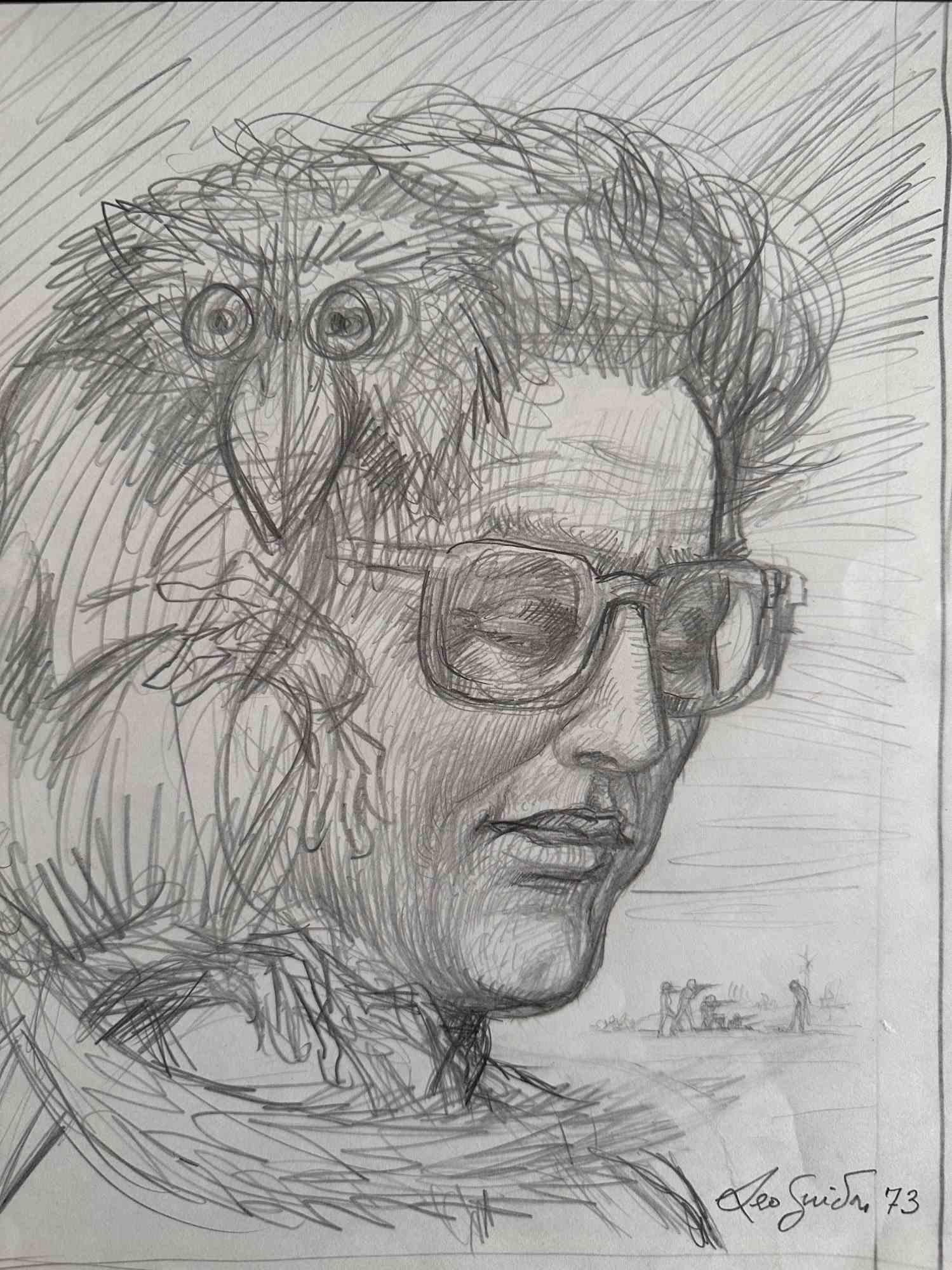 Man With Animal on Shoulder is a modern artwork realized by Leo Guida in 1973.

Pencil drawing on paper.

Hand-signed and dated on the lower right.

Good condition.

Leo Guida has been able to weave a productive interview on art and the function of