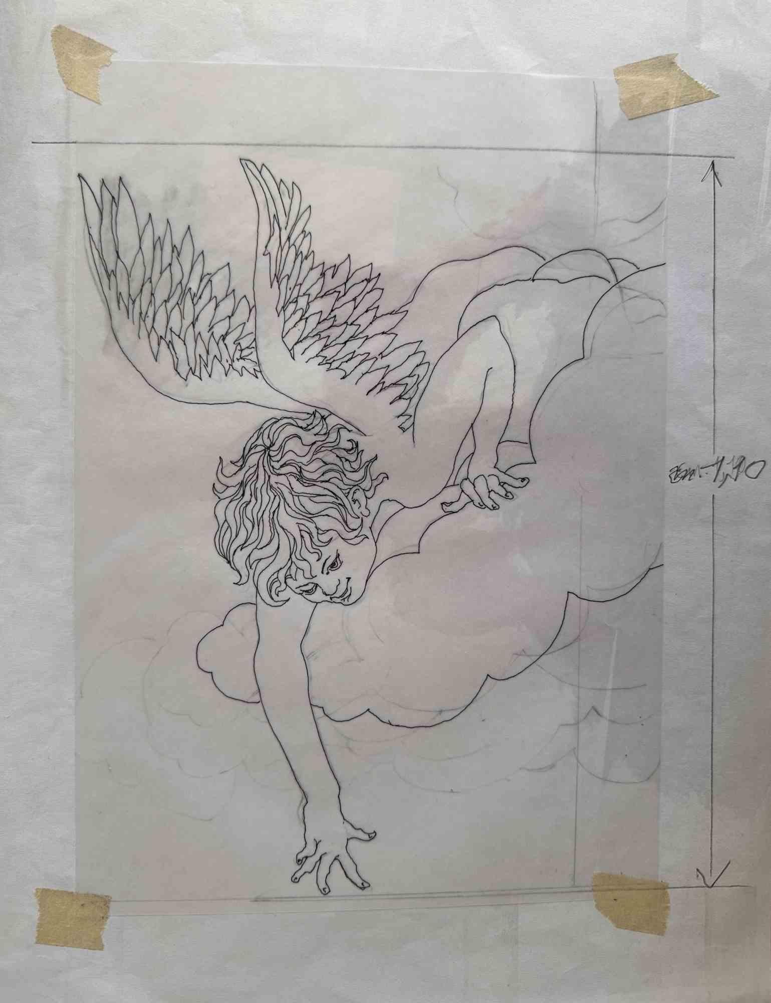Angle on Clouds est une œuvre d'art moderne réalisée par Leo Guida dans les années 1970.

Bon état.

Dessin à l'encre sur papier.

Leo Guida a su tisser un entretien productif sur l'art et la fonction de l'artiste avec de nombreuses générations de