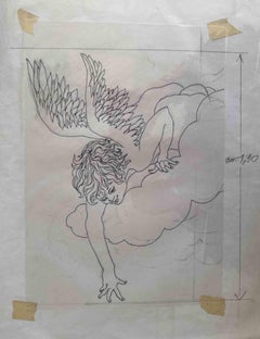 Retro Angel on Clouds - Drawing by Leo Guida - 1970s