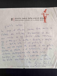 Lettre de Giorgio Strehler à la comtesse Pecci Blunt - Milieu du XXe siècle