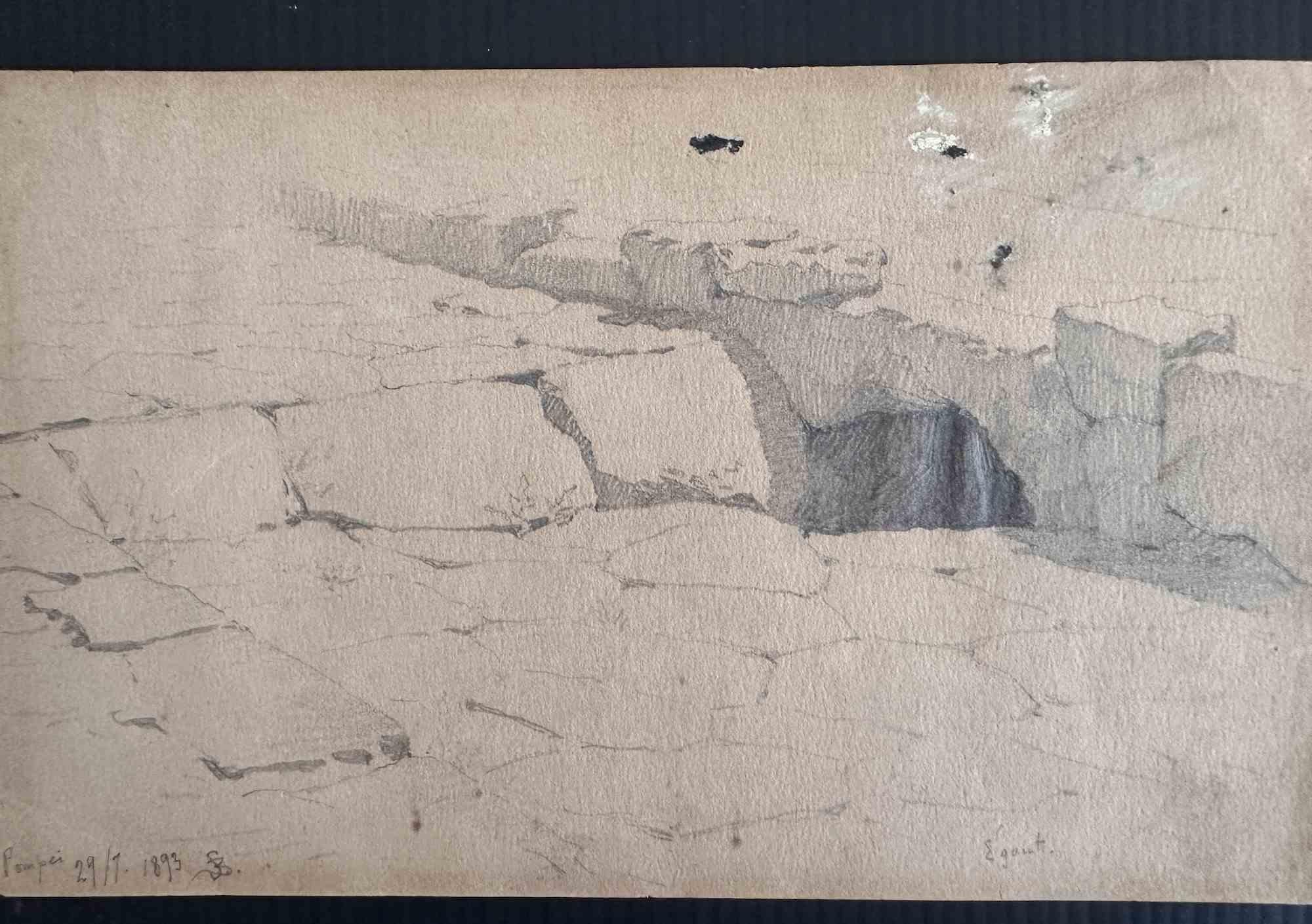 Unknown Landscape Art – Pompei - Zeichnung - 1893