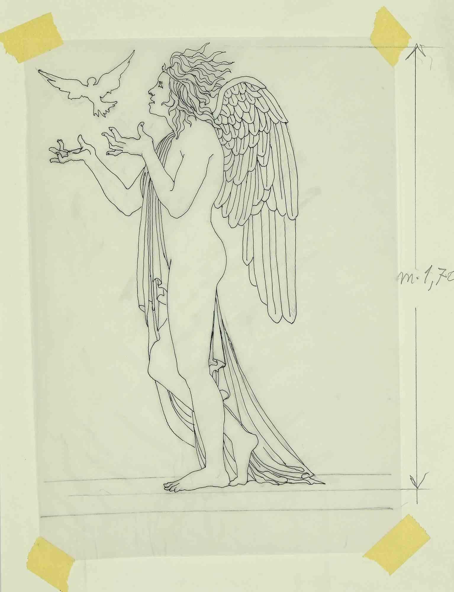 Angolo con uccello - Disegno di Leo Guida - Anni '70