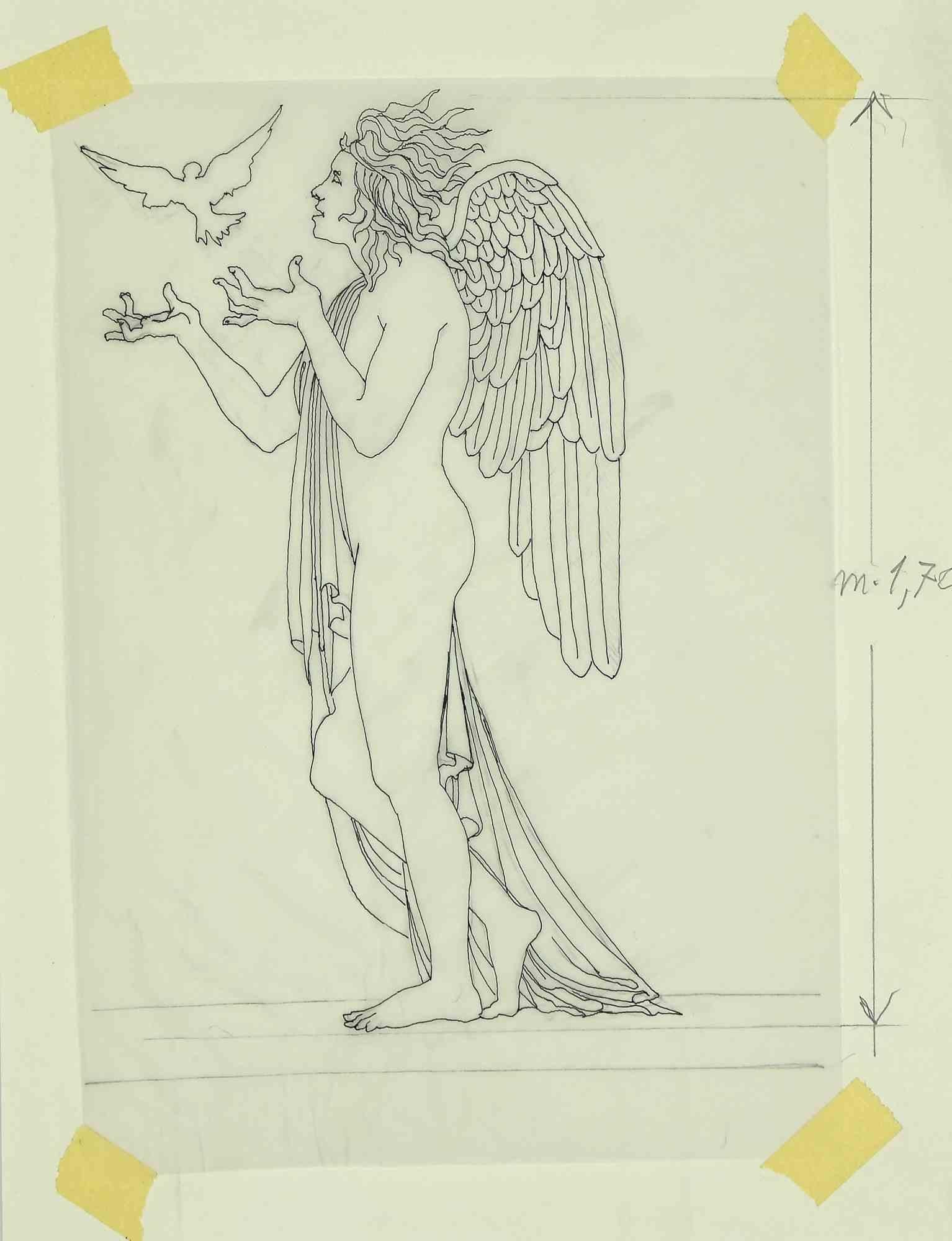 Angle avec oiseau est une œuvre d'art moderne réalisée par Leo Guida dans les années 1970.

Bon état.

Dessin à l'encre sur papier.

Leo Guida a su tisser un entretien productif sur l'art et la fonction de l'artiste avec de nombreuses générations de