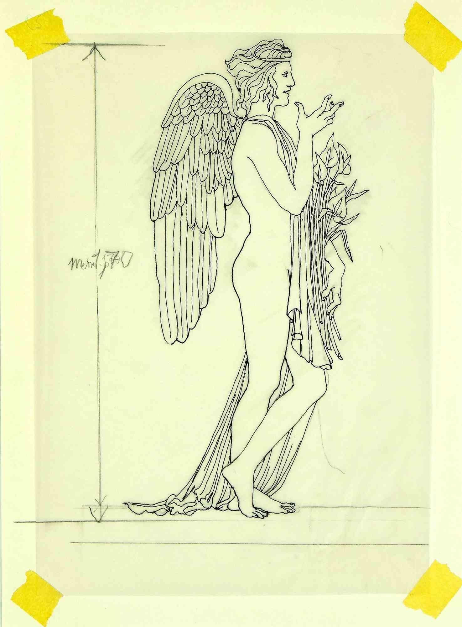 Angle with Flowers est une œuvre d'art moderne réalisée par Leo Guida dans les années 1970.

Bon état.

Dessin à l'encre sur papier.

Leo Guida a su tisser un entretien productif sur l'art et la fonction de l'artiste avec de nombreuses générations