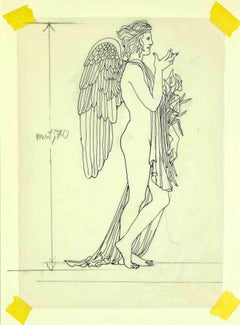 Retro Angle with Flowers - Drawing by Leo Guida - 1970s
